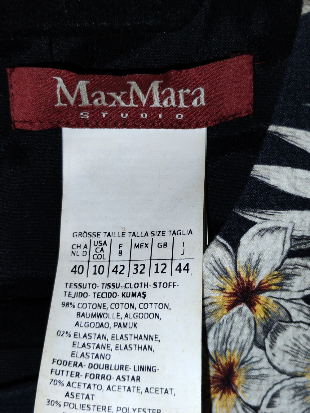MaxMara Black Floral Sleeveless Midi Dress with White & Yellow Bloom - Picture 3 of 6